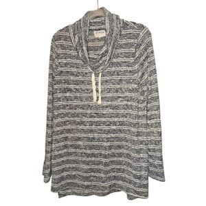 XL Olive + Oak Striped Cowl Neck Top